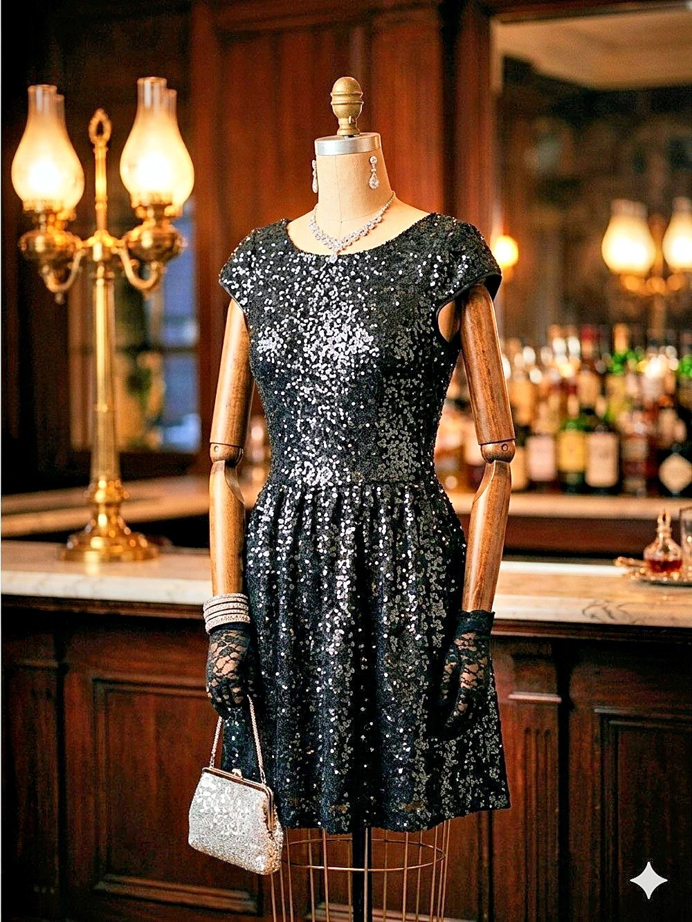 B. DARLIN Sequin Mini Dress Black Size Small (6) Like New